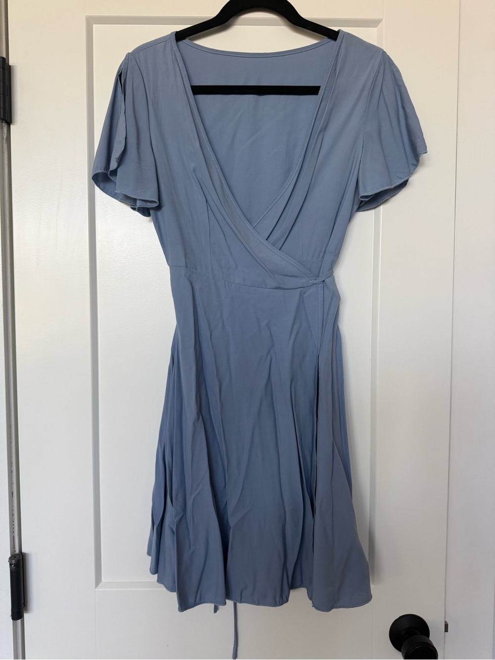 SHEIN Dusty Blue Wrap Midi Dress with Flutter Sleeves